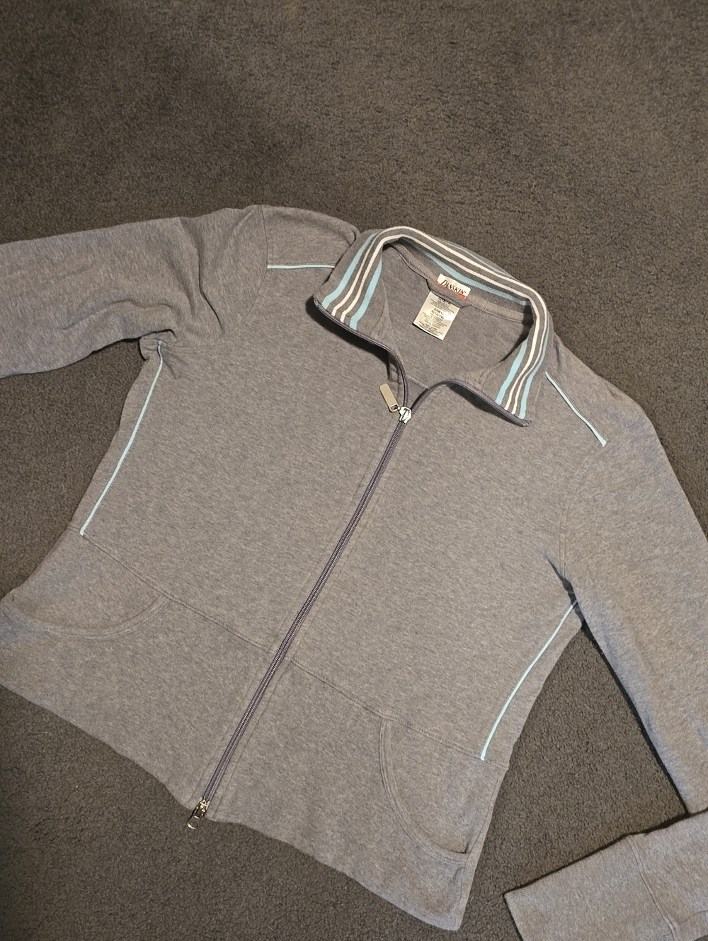 Danskin Gray Zip-Up Bomber Jacket with Light Blue Trim